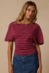 Austin Berry Red Striped Dolman Sleeve Top