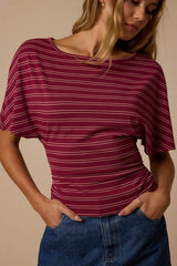 Austin Berry Red Striped Dolman Sleeve Top