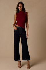 Kye Berry Red Crochet Lace Asymmetrical Tank Top