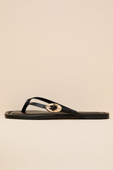London Black Buckle Thong Sandals