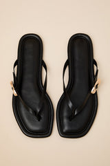 London Black Buckle Thong Sandals