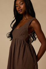 Shalena Brown Polka Dot Side-Tie Midi Dress