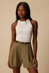 Sharise Olive Pleated High-Rise Shorts
