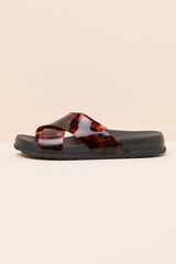 Cozy Cross Black Tortoise Slide Sandals