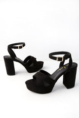 Selah Black Suede Ankle Strap Heels