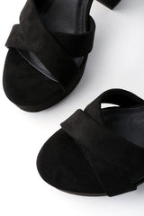 Selah Black Suede Ankle Strap Heels