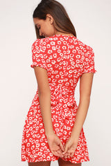 Garden Explorer Red Floral Print Mini Dress