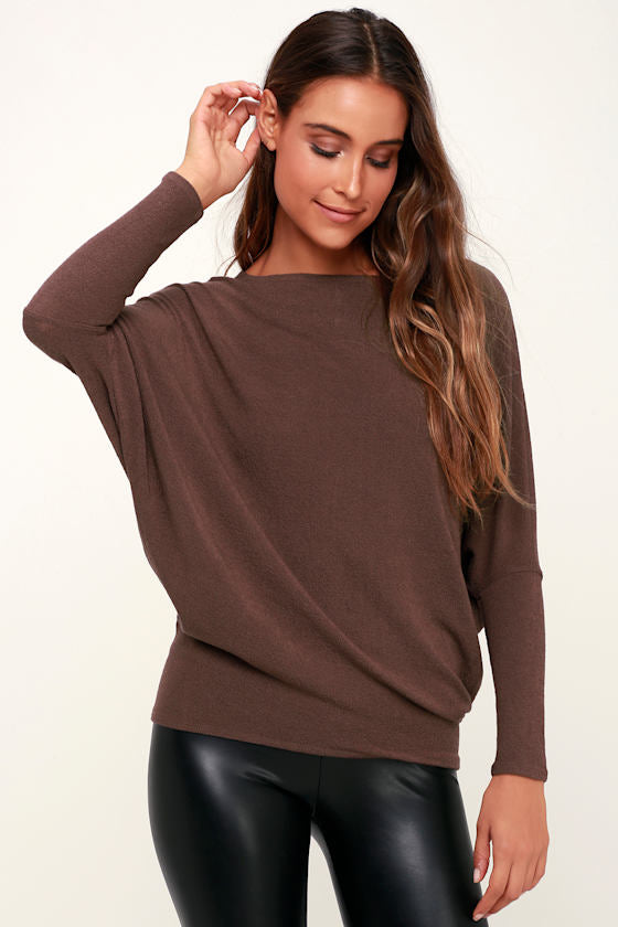 Verla Washed Plum Purple Dolman Sleeve Sweater Top