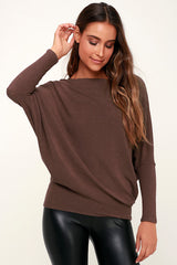 Verla Washed Plum Purple Dolman Sleeve Sweater Top