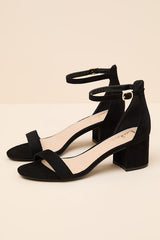 Harper Black Suede Ankle Strap Heels