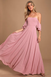Abbington Dusty Lavender Off-the-Shoulder Maxi Dress
