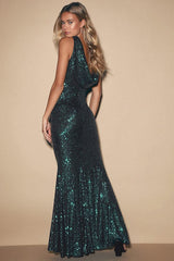 Forever Glam Emerald Green Sequin Mermaid Maxi Dress