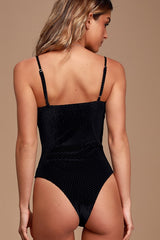 Flirty Feelings Black Velvet Bustier Bodysuit