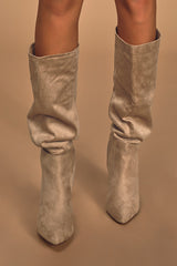 Katari Taupe Suede Pointed-Toe Knee High Boots