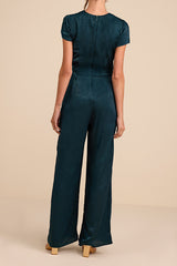 Let Me Entertain You Dark Green Satin Wide-Leg Jumpsuit