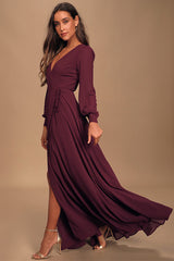 My Whole Heart Plum Long Sleeve Wrap Dress