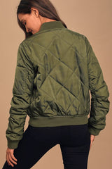 Style Expedition Olive Green Quilted Bomber Jacket