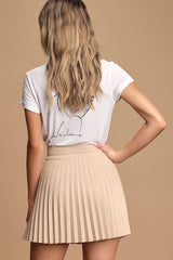 Better Luck Next Time Beige Vegan Leather Pleated Mini Skirt
