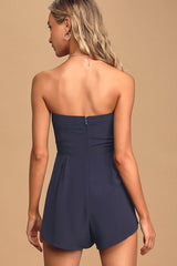 Inez Navy Blue Tie-Front Romper