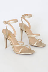Leticiya Gold Ankle-Strap High Heel Sandals