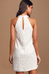 All My Adoration White Lace Halter Shift Dress