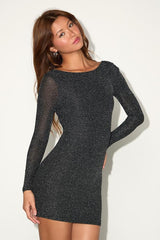 Gift of Love Black and Silver Backless Long Sleeve Bodycon Dress