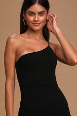 Keeper of My Heart Black One-Shoulder Maxi Dress