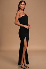 Keeper of My Heart Black One-Shoulder Maxi Dress