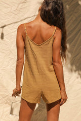 Amalie Dark Mustard Button-Front Sleeveless Romper