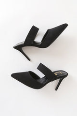 Faire Black Suede Pointed-Toe Mules