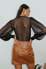 About It Black Mesh Long Sleeve Bodysuit