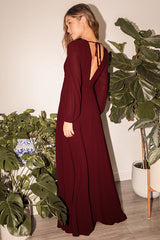 Love You So Burgundy Long Sleeve Maxi Dress
