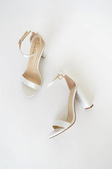 Taylor Ivory Satin Ankle Strap Heels