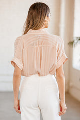 Everlee Light Pink Striped Button-Up Top