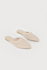 Jeaney Light Nude Ribbed Knit Pointed-Toe Mule Slides
