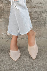 Jeaney Light Nude Ribbed Knit Pointed-Toe Mule Slides