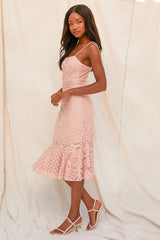 Unlimited Love Dusty Pink Lace Trumpet Midi Dress