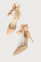 Lizaa Light Nude Bow Ankle Strap Pumps