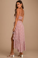 Summer Romance Rust Brown Floral Print Two-Piece Midi Dress