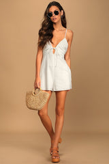 Soaking Up the Summertime White Tie-Back Skort Romper