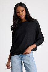 Verla Black Dolman Sleeve Sweater Top