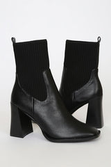 Naynee Black Square Toe Mid-Calf Boots