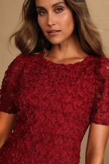 Always For You Wine Red Puff Sleeve Mini Dress