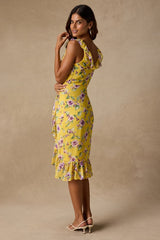 Rio Yellow Multi Floral Ruffled Midi Dress