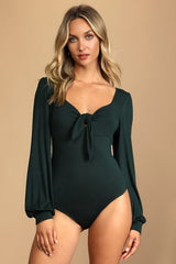 Tie Fidelity Dark Green Tie-Front Bodysuit
