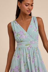 Heavenly Hues Sage Floral Surplice Maxi Dress