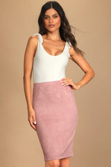 Superpower Blush Suede Pencil Skirt