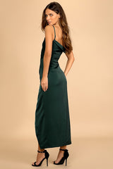 Showing Off a Little Dark Green Asymmetrical Tulip Midi Dress