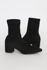 Aeryn Black Suede Pointed-Toe Mid-Calf Boots