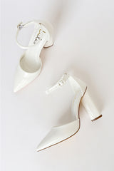 Syngo White Patent Pointed-Toe Ankle Strap Pumps